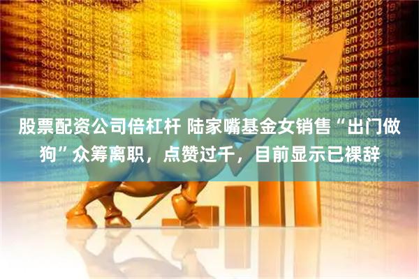 股票配资公司倍杠杆 陆家嘴基金女销售“出门做狗”众筹离职，点赞过千，目前显示已裸辞