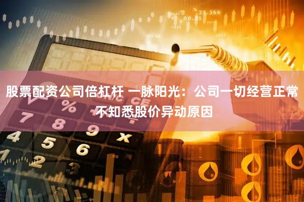 股票配资公司倍杠杆 一脉阳光：公司一切经营正常 不知悉股价异动原因